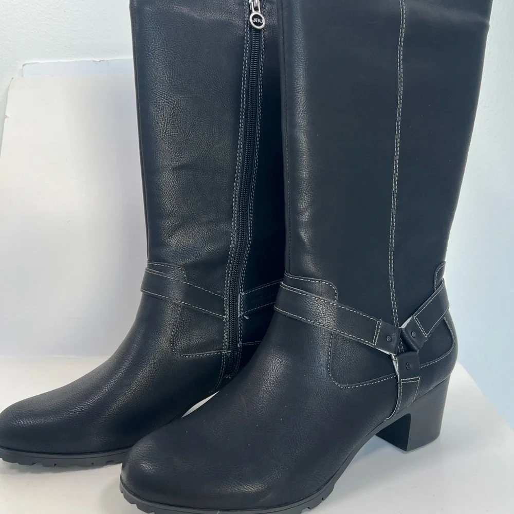 JBU Black Over the Knee Leather Boots Non Slip and comfortable heel Size 12‎